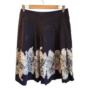 Club Monaco Skirt 4 Black Ivory Silk Cotton Blend Knee Length A Line Women's